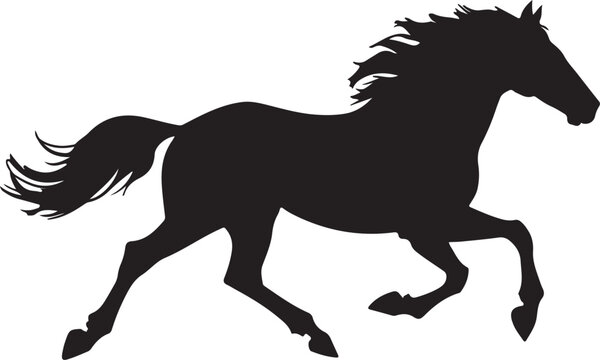 Black silhouette of a galloping horse with flowing mane and tail on a white background vector