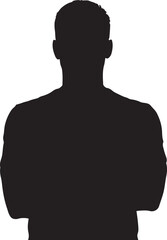 Black silhouette of a man with arms crossed against a white background male person