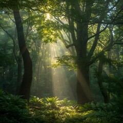 Obraz premium misty morning in the forest