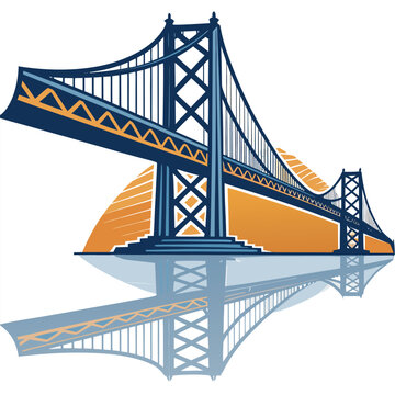 blue bridge reflection orange background clip art preview