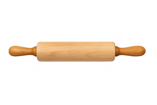 Wooden rolling pin isolated on transparent background for baking needs