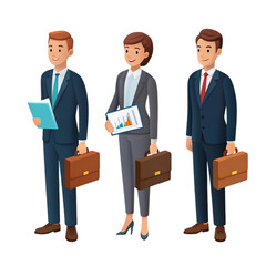 Obraz premium Illustrative professional business people representing a diverse corporate team, ready for success and career advancement in a modern, collaborative office environment concept.