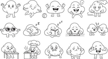 Hand-Drawn Cloud Character Vector Pack