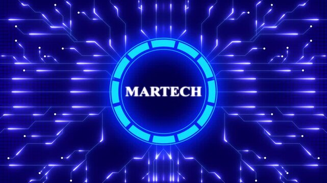 Animated martech technology background featuring glowing circuit board network