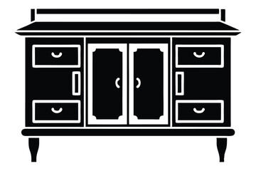 Black silhouette of a cabinet with doors and drawers and short legs