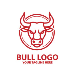 Vector art of red bull head logo with horns and circle, symbolizing strength, power, and a bullish market trend in finance and business