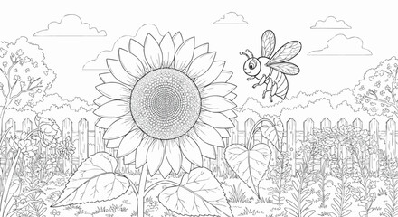 Bee and Sunflower Garden Coloring Page A Delightful Summer Scene