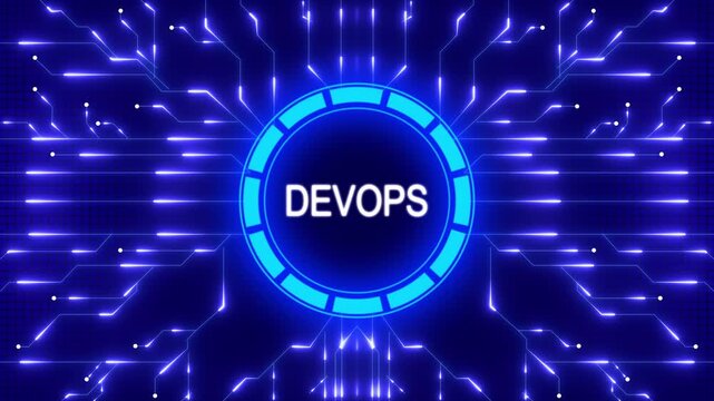 Futuristic digital devops concept featuring circuit board and technological connections