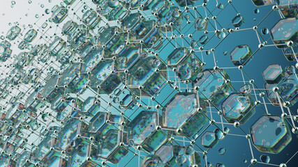 Abstract Image of a Molecular Hexagonal Network With Shiny Spherical Elements
