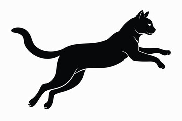 Elegant Black Cat Silhouette Leaping in Minimalist Style Vector Image Illustration