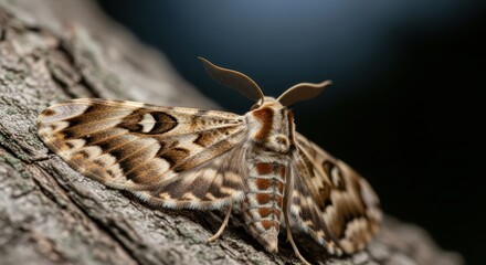 Obraz premium Detail of a colorful moth resting on tree bark