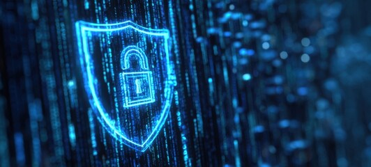 The Digital Shield with Padlock Representing Cybersecurity and Data Protection