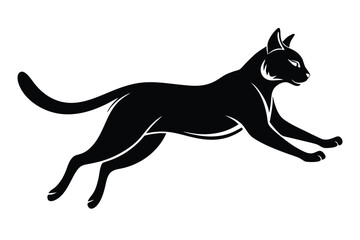 Black Cat Leaping, Silhouette of a Feline, Pet in MidAir Vector Image