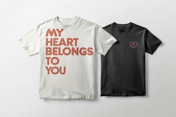 Two t shirts my heart belongs to you text design isolated on white background