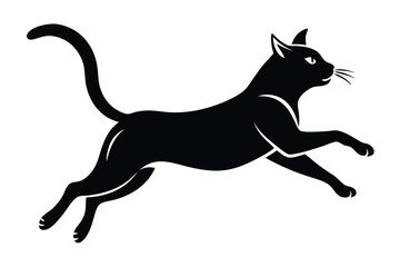 Striking Silhouette Black Cat Leaping Forward with Elegance and Graceful Agility Depicted Beautifully