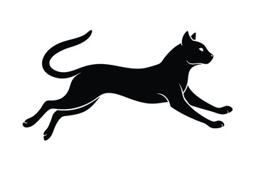 Silhouette of a Black Cat Leaping or Pouncing, with Curved Tail and Arched Back