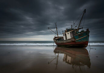 Fototapeta premium A cinematic shot of a retired fishing boat