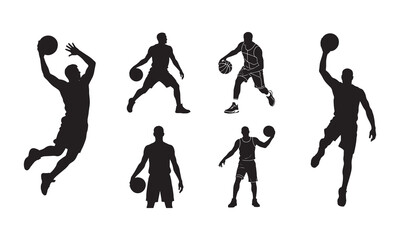 Basketball Player Silhouette Icons for Sports Design