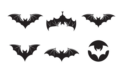 Fototapeta premium Bat Silhouette Icons Set for Halloween and Nature Themes
