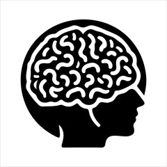 Brain vector art logo design black and white 