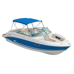Naklejka premium White and blue motorboat on transparent background for recreation and transportation