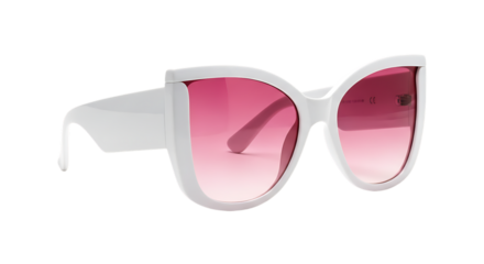 Elegant white oversized cat eye sunglasses with pink gradient lenses isolated on Transparent Background stylish fashion accessory for summer and protection