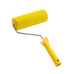 Yellow paint roller isolated on transparent background for painting and decorating