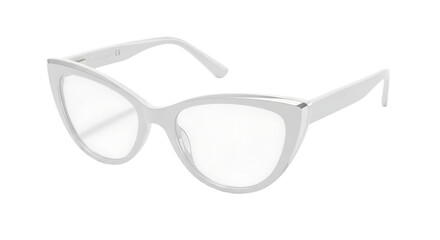 Chic white cat eye eyeglasses with clear lenses isolated on Transparent Background stylish fashion accessory for vision correction or modern eyewear trends