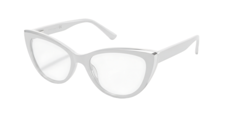Chic white cat eye eyeglasses with clear lenses isolated on Transparent Background stylish fashion accessory for vision correction or modern eyewear trends