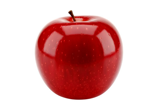 Hyper-realistic 3D red apple, shiny glossy apple isolated on white, 4K glowing fruit render PNG, photorealistic food illustration, ultra HD apple with shadow