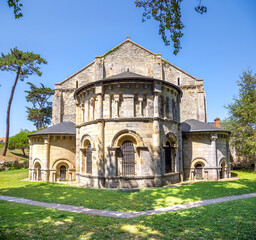 Magnificent romanesque 12th century Basilique Notre Dame de la fin des Terres basilica in Soulac sur mer, Nouvelle Aquitaine, France