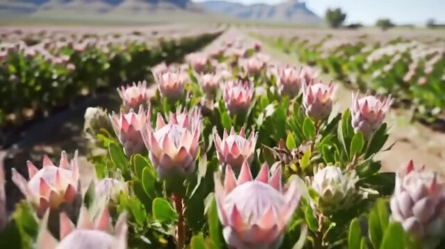 King Protea field in the sun