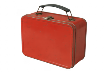 Red metal lunch box isolated on transparent background