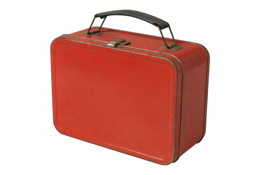 Red metal lunch box isolated on transparent background