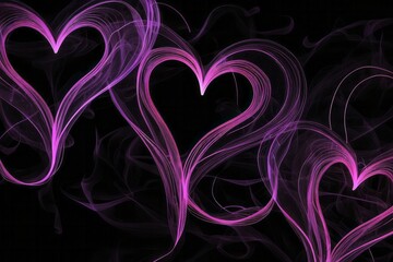 violet pink neon light drawing glowing single line art festive illustration for Valentine day