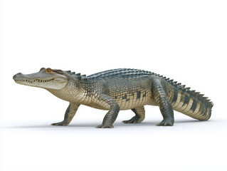 Fototapeta premium Realistic 3D illustration of a crocodile with detailed scales and textures, showcasing its powerful body and unique features in a lifelike pose against a white background