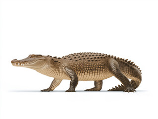 Fototapeta premium Realistic illustration of a crocodile with detailed scales and textures, showcasing its powerful body and distinctive features in a natural pose against a plain background
