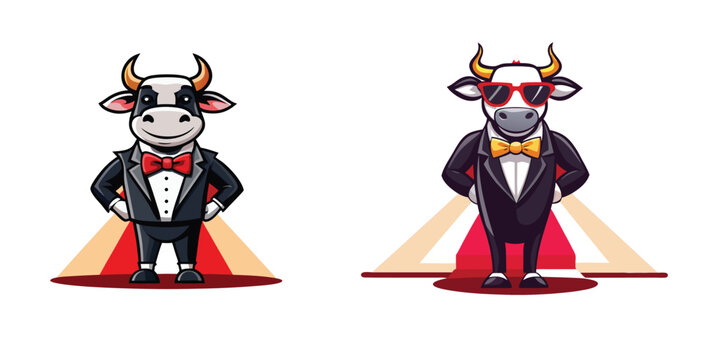 Luxury Cow Standing on Prestigious Red Carpet Scene logo Scalable Vector Format Design