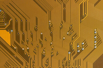 old circuit board with contacts and solders with an electronic closeup, an electronic board with electrical components for connecting various electronic devices into one system © rsooll