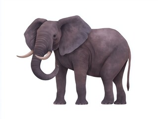 Obraz premium Realistic illustration of an elephant standing gracefully, showcasing its large ears, tusks, and textured skin, symbolizing strength and majesty in the animal kingdom