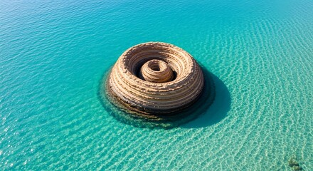 Naklejka premium Stunning geological formation spirals into crystal clear turquoise ocean water