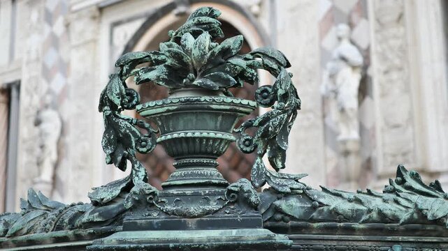 Bronze sculpture of the decorative fence of the Cappella Colleoni (Colleoni Chapel), Bergamo alta, Lombardy, Italy