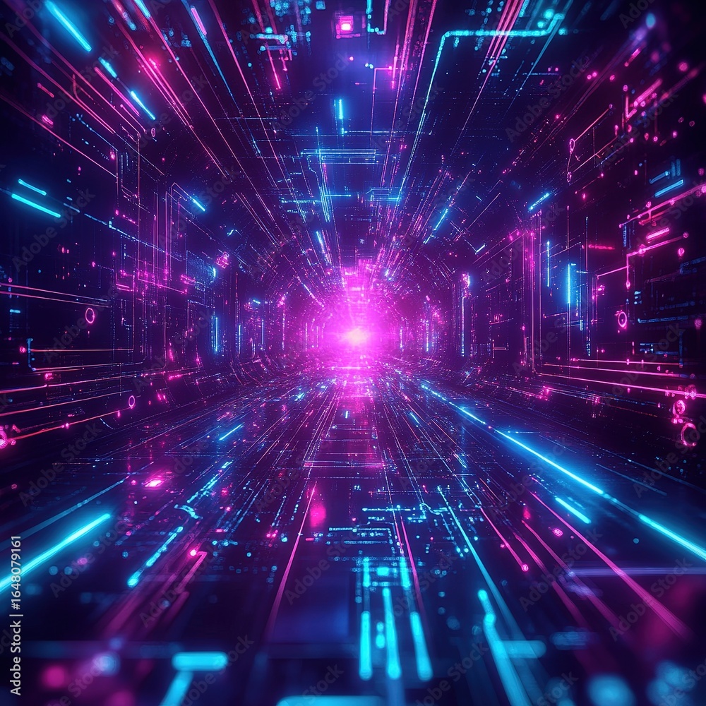 Wall mural Exploring digital realities a futuristic tunnel of light virtual space digital art sci-fi environment abstract viewpoint