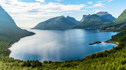 Fjord and Mountains of Senja Island in Nothern Norway 