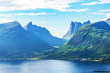 Fjord and Mountains of Senja Island in Nothern Norway 