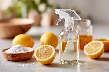 Home cleaning supplies with lemon and natural ingredients for effective cleaning solutions