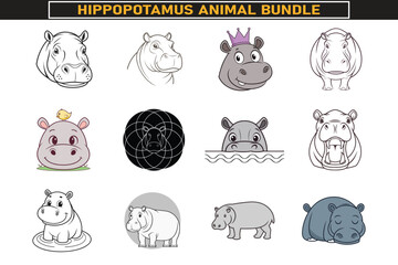 Adorable Hippo Illustrations Collection of Animal Bundle Cartoon Art