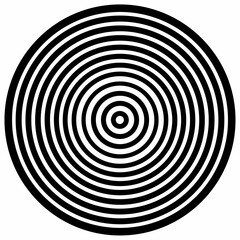 Concentric black and white circles optical illusion silhouette isolated on white background