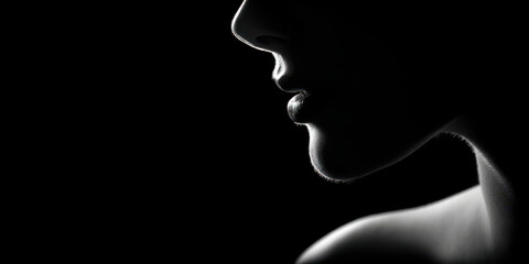 Elegant backlit Silhouette of a Feminine Figure with nostrils in profile