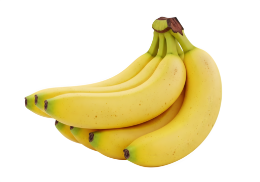 Realistic 3D Rendering of Ripe Banana Bunch, Photorealistic Banana Bunch on White Background, 4K High-Resolution Banana PNG, Isolated Yellow Bananas with Glow, Tropical Fruit 3D Model for Commercial 